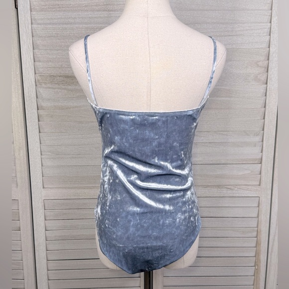FOREVER 21 Light Blue Velvet Cami Strap Bodysuit-Medium - Picture 2 of 2